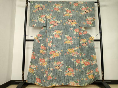 平和屋着物●上質な小紋　型染め　椿　正絹　逸品　AABK3078ck