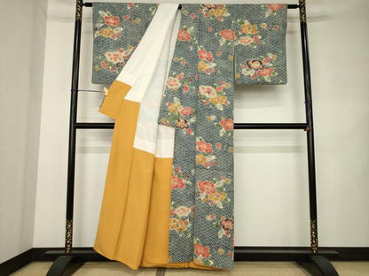 平和屋着物●上質な小紋　型染め　椿　正絹　逸品　AABK3078ck