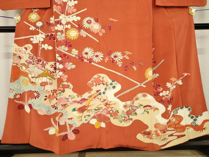 平和屋着物●アンティーク　大正ロマン　訪問着　駒刺繍　風景文　金彩　正絹　逸品　AABK3082ck
