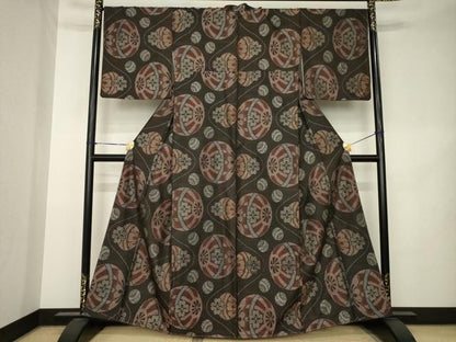 平和屋着物●本場大島紬　花毬文　正絹　逸品　AABK3084ck