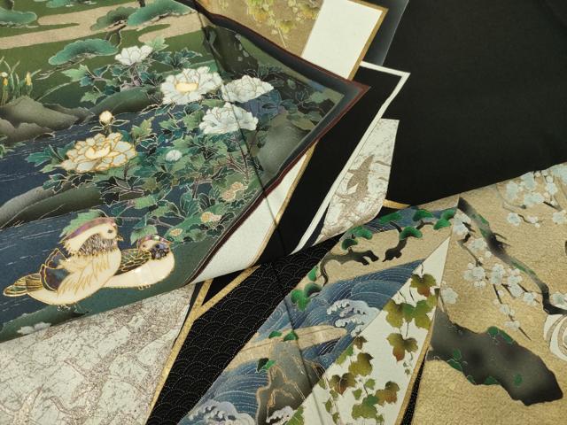 平和屋着物●螺鈿作家　甲斐泰造　黒留袖　螺鈿　鴛鴦花文　金銀彩　正絹　逸品　AABK3086ck