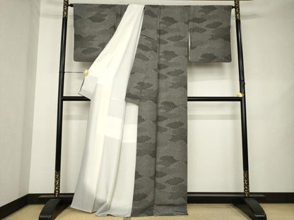 平和屋着物●江戸小紋　雲重ね文　黒地　正絹　逸品　AABK3087ck