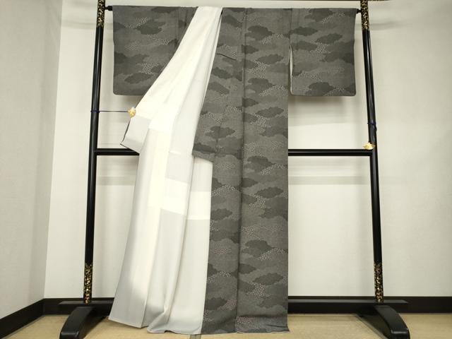 平和屋着物●江戸小紋　雲重ね文　黒地　正絹　逸品　AABK3087ck