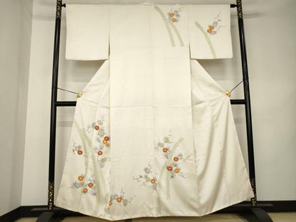 平和屋着物●訪問着　駒刺繍　花唐草文　金彩　正絹　逸品　AABK3090ck