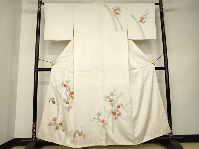平和屋着物●訪問着　駒刺繍　花唐草文　金彩　正絹　逸品　AABK3090ck