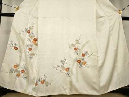 平和屋着物●訪問着　駒刺繍　花唐草文　金彩　正絹　逸品　AABK3090ck