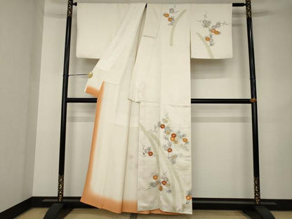 平和屋着物●訪問着　駒刺繍　花唐草文　金彩　正絹　逸品　AABK3090ck