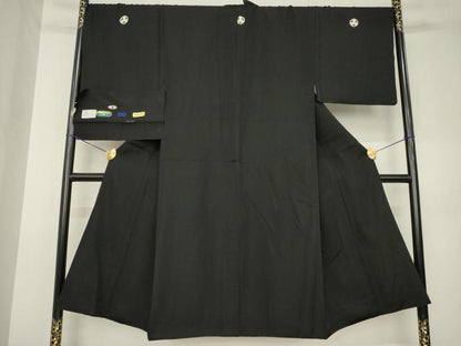 平和屋着物●男性　黒紋付　反端付き　正絹　逸品　AABK3091ck