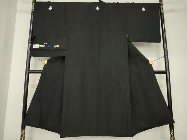 平和屋着物●男性　黒紋付　反端付き　正絹　逸品　AABK3091ck