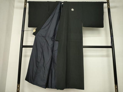 平和屋着物●男性　黒紋付　反端付き　正絹　逸品　AABK3091ck