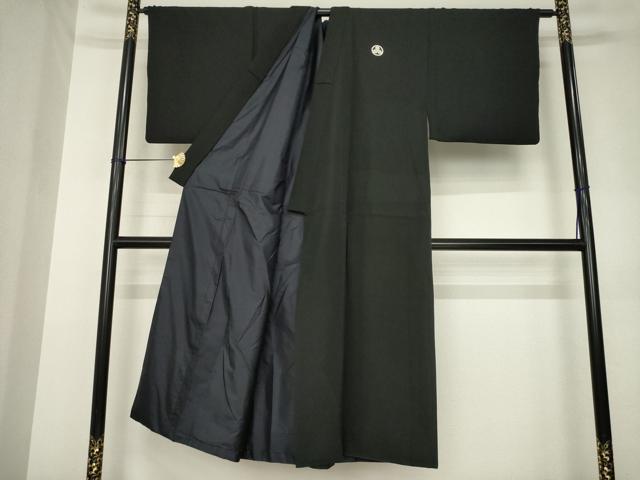 平和屋着物●男性　黒紋付　反端付き　正絹　逸品　AABK3091ck