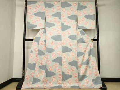 平和屋着物●上質な小紋　絞り　雲重ね文　ロング丈　正絹　逸品　AABK3094ck
