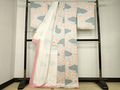 平和屋着物●上質な小紋　絞り　雲重ね文　ロング丈　正絹　逸品　AABK3094ck