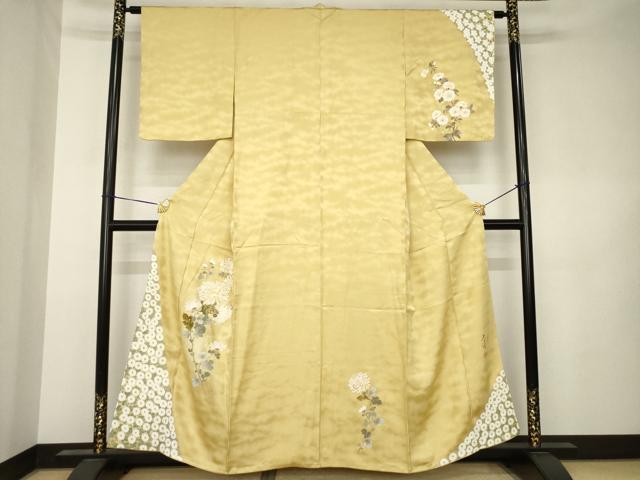 平和屋着物●螺鈿作家　甲斐泰造　訪問着　螺鈿　菊　金彩　正絹　逸品　AABK3095ck