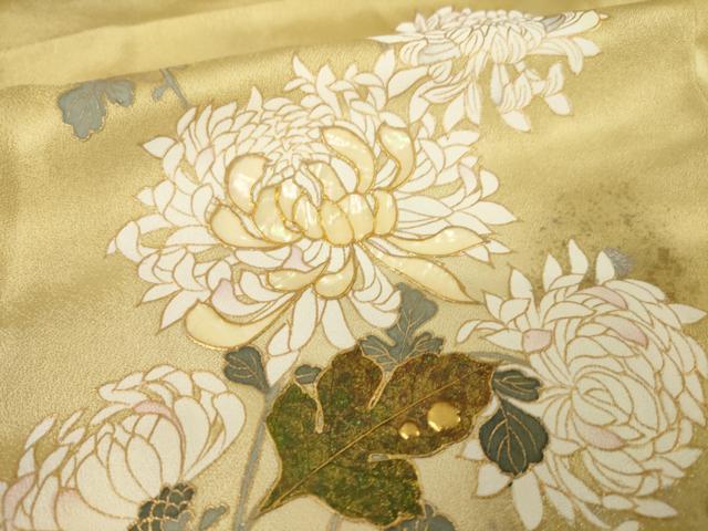 平和屋着物●螺鈿作家　甲斐泰造　訪問着　螺鈿　菊　金彩　正絹　逸品　AABK3095ck