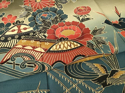 平和屋着物●豪華振袖　紅型　風景文　暈し染め　ロング丈　正絹　逸品　AABK3097ck
