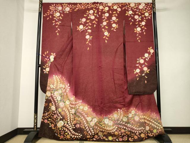 平和屋着物●越後十日町の一流染匠　桐屋・翠山工房　振袖　辻が花　絞り　暈し染め　金通し地　正絹　逸品　AABK3098ck