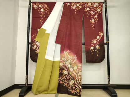 平和屋着物●越後十日町の一流染匠　桐屋・翠山工房　振袖　辻が花　絞り　暈し染め　金通し地　正絹　逸品　AABK3098ck