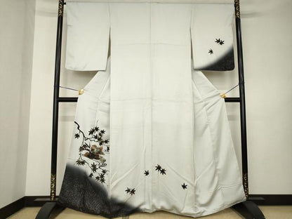 平和屋着物●訪問着　鴛鴦楓文　暈し染め　金彩　正絹　逸品　AABK3099ck