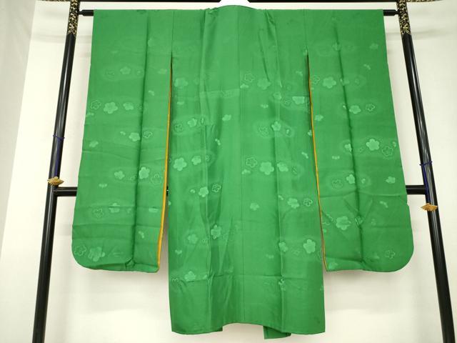 平和屋着物●振袖用長襦袢　無双仕立て　梅地紋　深緑色　鈴乃屋扱い　正絹　逸品　AABK3101ck