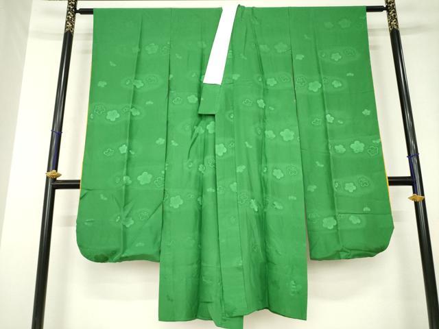 平和屋着物●振袖用長襦袢　無双仕立て　梅地紋　深緑色　鈴乃屋扱い　正絹　逸品　AABK3101ck