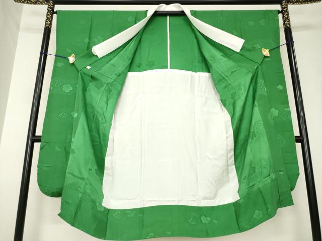 平和屋着物●振袖用長襦袢　無双仕立て　梅地紋　深緑色　鈴乃屋扱い　正絹　逸品　AABK3101ck