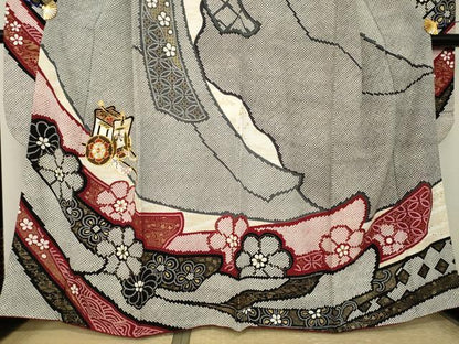平和屋着物●豪華振袖　駒刺繍　御所車花文　正絹　逸品　AABK3102ck