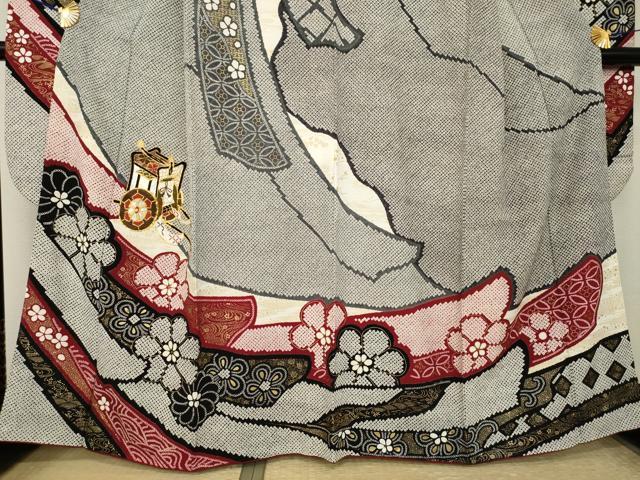 平和屋着物●豪華振袖　駒刺繍　御所車花文　正絹　逸品　AABK3102ck