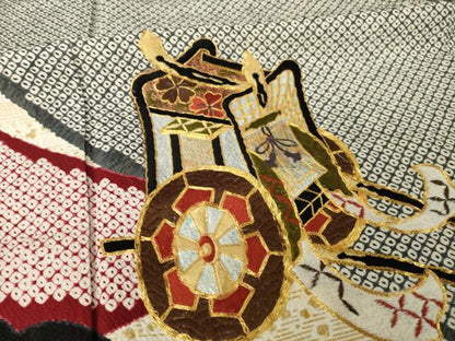 平和屋着物●豪華振袖　駒刺繍　御所車花文　正絹　逸品　AABK3102ck