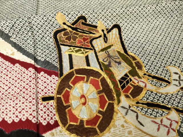 平和屋着物●豪華振袖　駒刺繍　御所車花文　正絹　逸品　AABK3102ck