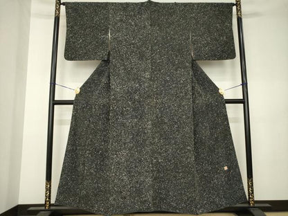平和屋着物●上質な小紋　作家物　霞文　黒地　正絹　逸品　AABK3103ck