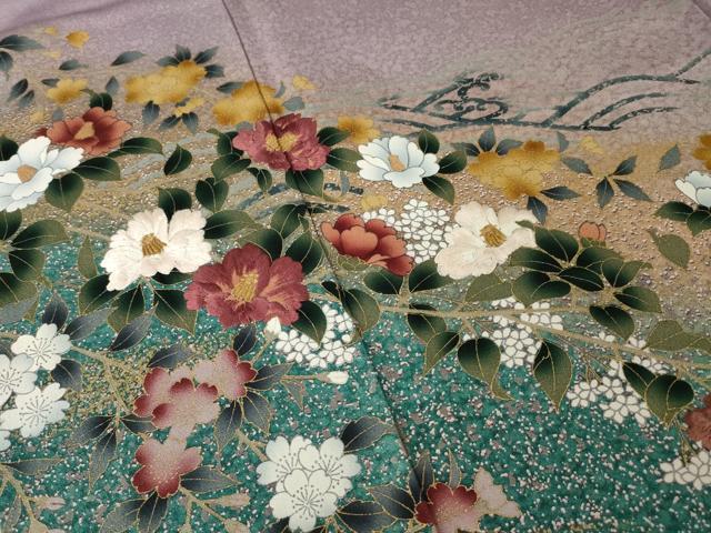 平和屋着物●訪問着　刺繍　流水花文　暈し染め　正絹　逸品　AABK3104ck