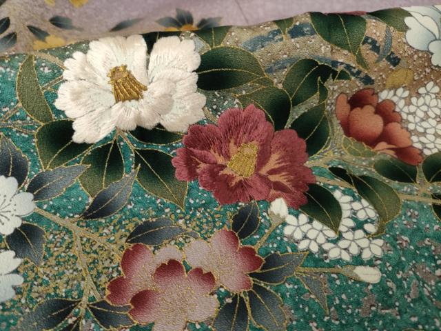 平和屋着物●訪問着　刺繍　流水花文　暈し染め　正絹　逸品　AABK3104ck