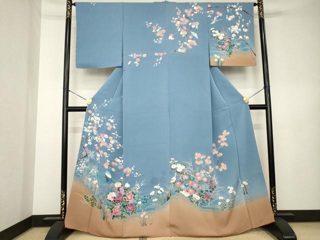 平和屋着物●訪問着　友禅　孔雀花文　暈し染め　正絹　逸品　AABK3108ck