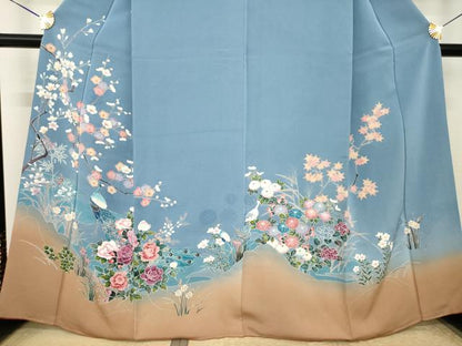 平和屋着物●訪問着　友禅　孔雀花文　暈し染め　正絹　逸品　AABK3108ck