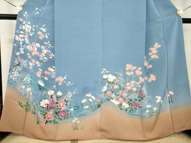 平和屋着物●訪問着　友禅　孔雀花文　暈し染め　正絹　逸品　AABK3108ck