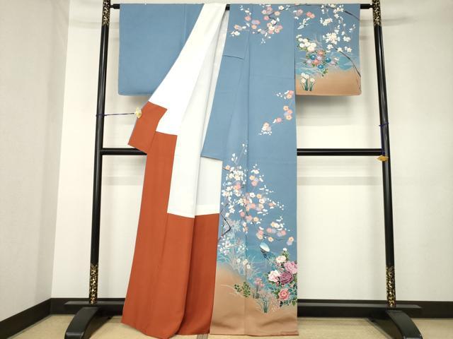 平和屋着物●訪問着　友禅　孔雀花文　暈し染め　正絹　逸品　AABK3108ck