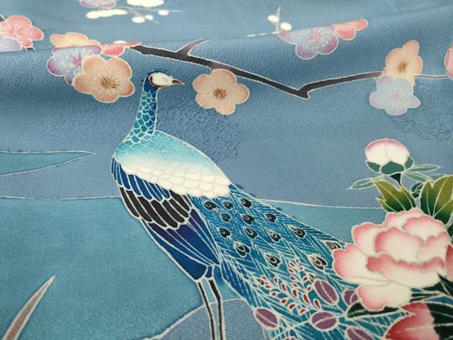 平和屋着物●訪問着　友禅　孔雀花文　暈し染め　正絹　逸品　AABK3108ck