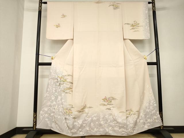 平和屋着物●訪問着　刺繍　花筏文　暈し染め　丹後ちりめん　金糸　金彩　反端付き　正絹　逸品　AABK3110ck