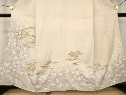 平和屋着物●訪問着　刺繍　花筏文　暈し染め　丹後ちりめん　金糸　金彩　反端付き　正絹　逸品　AABK3110ck