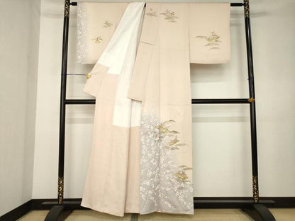 平和屋着物●訪問着　刺繍　花筏文　暈し染め　丹後ちりめん　金糸　金彩　反端付き　正絹　逸品　AABK3110ck