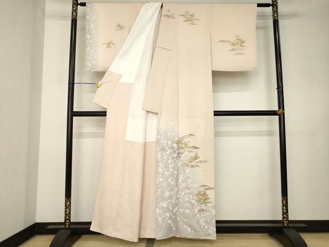 平和屋着物●訪問着　刺繍　花筏文　暈し染め　丹後ちりめん　金糸　金彩　反端付き　正絹　逸品　AABK3110ck