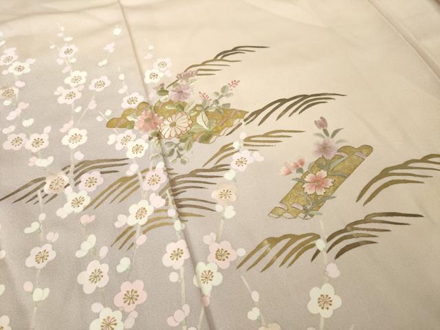 平和屋着物●訪問着　刺繍　花筏文　暈し染め　丹後ちりめん　金糸　金彩　反端付き　正絹　逸品　AABK3110ck