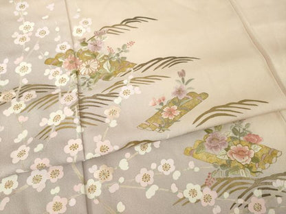 平和屋着物●訪問着　刺繍　花筏文　暈し染め　丹後ちりめん　金糸　金彩　反端付き　正絹　逸品　AABK3110ck