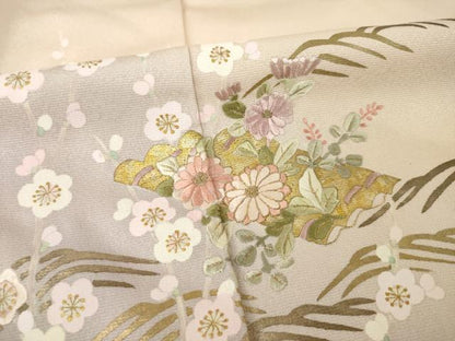 平和屋着物●訪問着　刺繍　花筏文　暈し染め　丹後ちりめん　金糸　金彩　反端付き　正絹　逸品　AABK3110ck