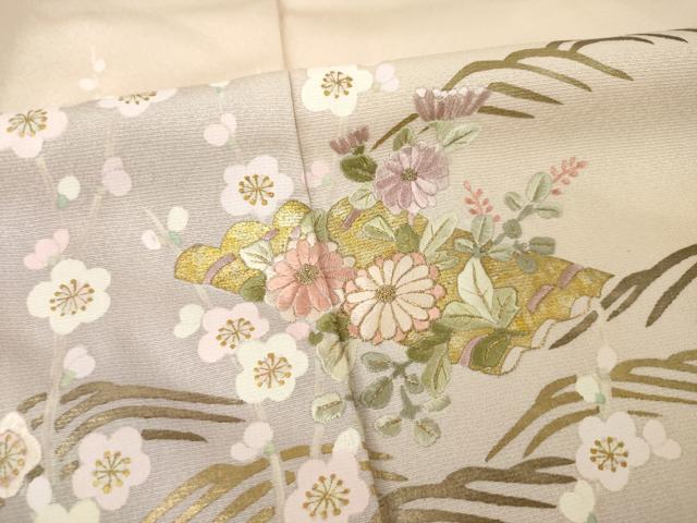 平和屋着物●訪問着　刺繍　花筏文　暈し染め　丹後ちりめん　金糸　金彩　反端付き　正絹　逸品　AABK3110ck
