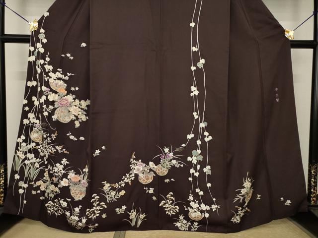 平和屋着物●西陣　京の名門　じゅらく謹製　帝王紫(古代帝王紫)　訪問着　刺繍　花篭文　正絹　逸品　AABK3113ck