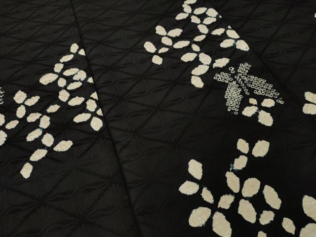 平和屋着物●訪問着　絞り　草花文　黒地　正絹　逸品　AABK3115ck