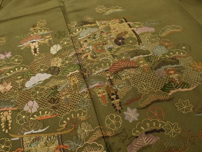 平和屋着物●訪問着　総刺繍　中国三大刺繍　汕頭刺繍　スワトウ刺繍　几帳吉祥文　金糸　正絹　逸品　AABK3118ck