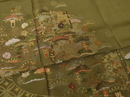 平和屋着物●訪問着　総刺繍　中国三大刺繍　汕頭刺繍　スワトウ刺繍　几帳吉祥文　金糸　正絹　逸品　AABK3118ck
